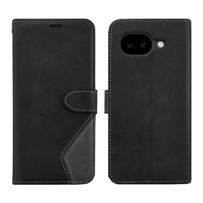 Metal-Slim Google Pixel 10a 時尚撞色前扣磁吸內層卡夾雙料皮套-黑+灰