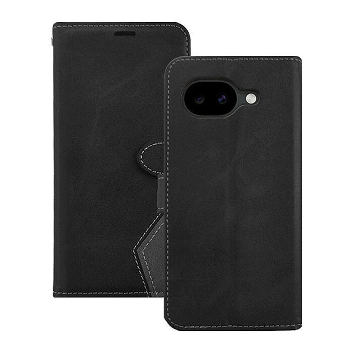 阿柴好物 Google Pixel 10a 精裝撞色仿小牛皮前扣磁吸皮套-黑+灰