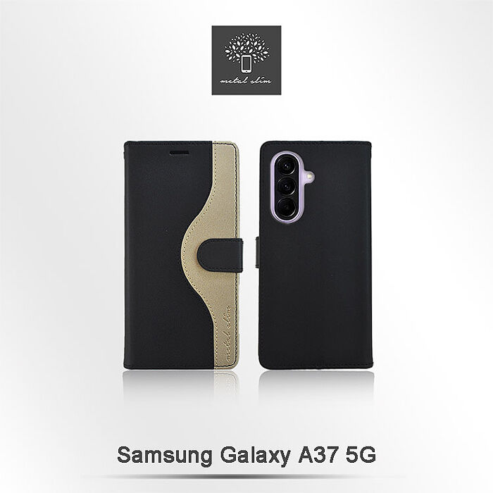 Metal-Slim Samsung Galaxy A37 5G 黑金撞色前扣磁吸TPU皮套-黑+金