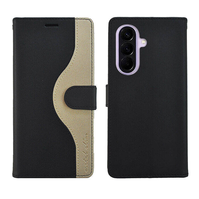 Metal-Slim Samsung Galaxy A37 5G 黑金撞色前扣磁吸TPU皮套-黑+金