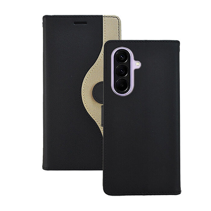 阿柴好物 Samsung Galaxy A37 5G 仿牛皮黑金撞色磁吸皮套-黑+金