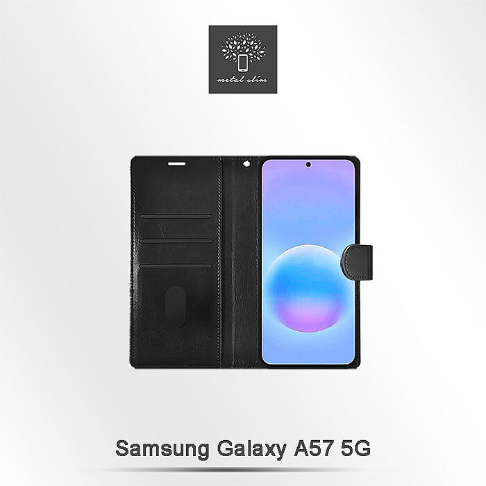 Metal-Slim Samsung Galaxy A57 5G 黑金撞色前扣磁吸TPU皮套-黑+金