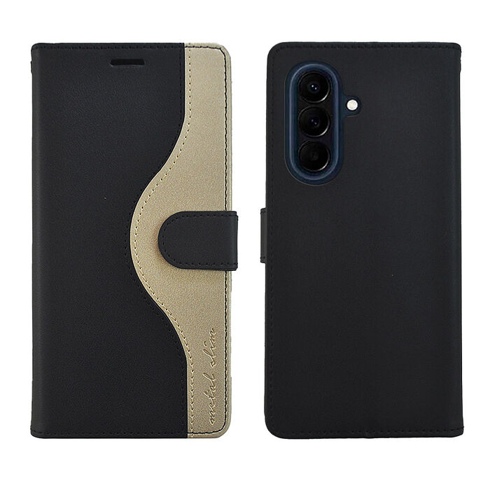 Metal-Slim Samsung Galaxy A57 5G 黑金撞色前扣磁吸TPU皮套-黑+金