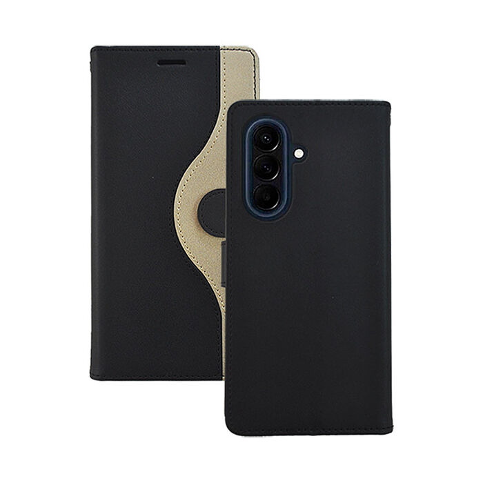 阿柴好物 Samsung Galaxy A57 5G 仿牛皮黑金撞色磁吸皮套-黑+金