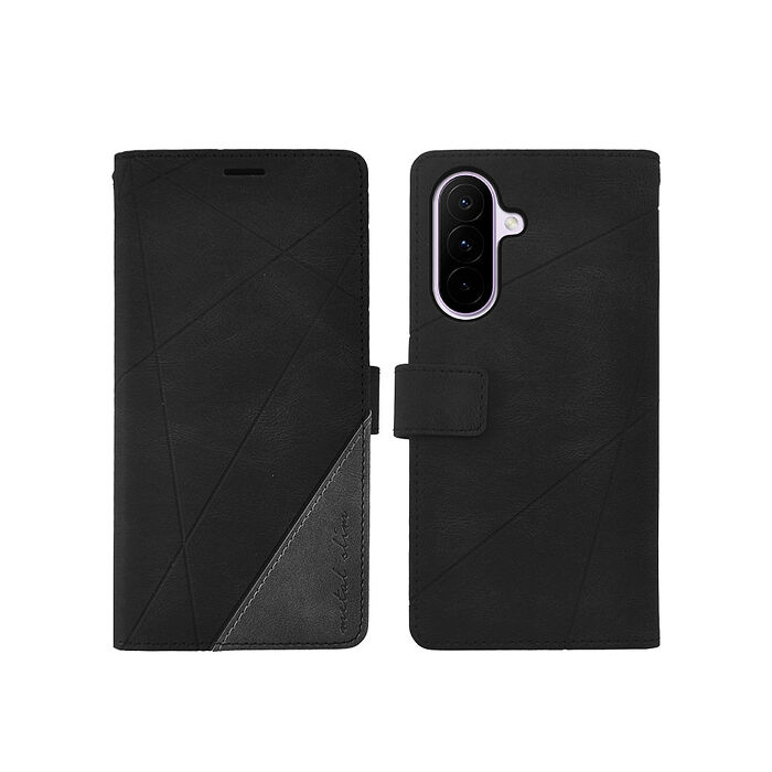 Metal-Slim Samsung Galaxy A27 5G 幾何造型膚感雙料撞色磁吸皮套-黑+灰