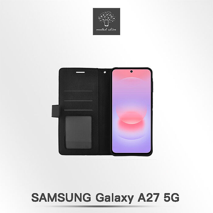 Metal-Slim Samsung Galaxy A27 5G 幾何造型膚感雙料撞色磁吸皮套-黑+灰