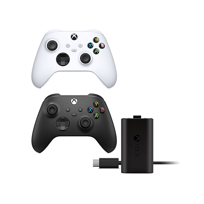 XBOX 無線控制器 (黑/白)任選x1+原廠同步充電套件 (XBOX充電式電池+USB-C充電線2.7m)