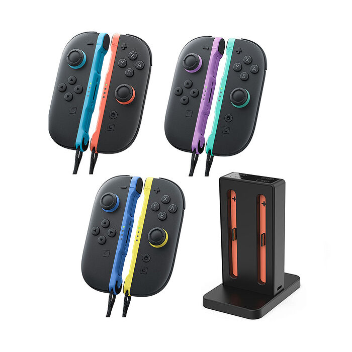 任天堂 NS2 Switch2 Joy-Con2 左右手控制器 藍x淺黃/淺紫x淺綠/淺藍x淺紅(台灣公司貨)+DOBE 4Port磁吸充電座 TNS-3192B
