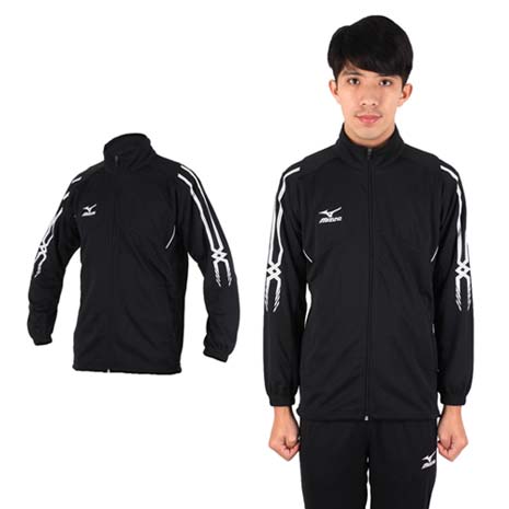 【mizuno】男针织运动外套- 立领 慢跑 路跑 美津浓 黑白