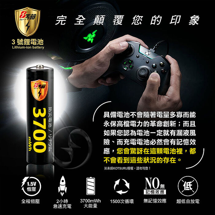 【8馬赫】3號/AA 恆壓可充式 1.5V鋰電池 全新特大能量 3700mWh 4入