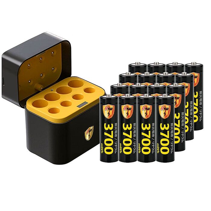 【8馬赫】3號/AA 恆壓可充式1.5V鋰電池全新特大能量3700mWh16入+(3號/4號各4槽)AI隨身收納盒充電器