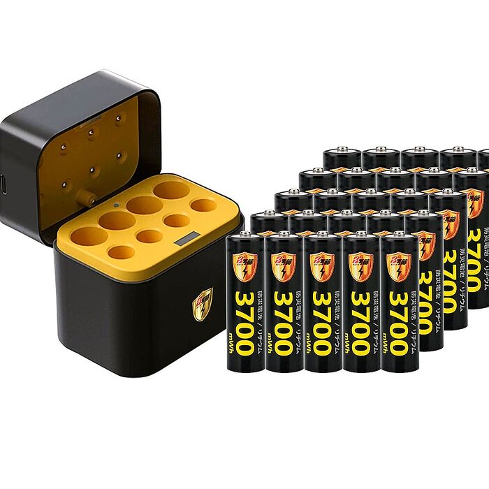 【8馬赫】3號/AA 恆壓可充式1.5V鋰電池全新特大能量3700mWh32入+(3號/4號各4槽)AI隨身收納盒充電器