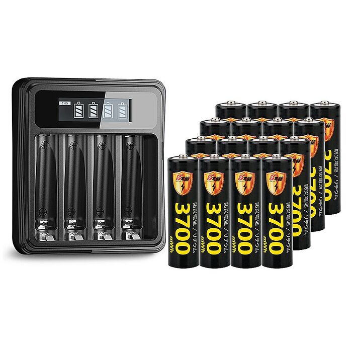 【8馬赫】3號/AA 恆壓可充式1.5V鋰電池全新特大能量3700mWh16入+(3號/4號通用)液晶鋰充電器