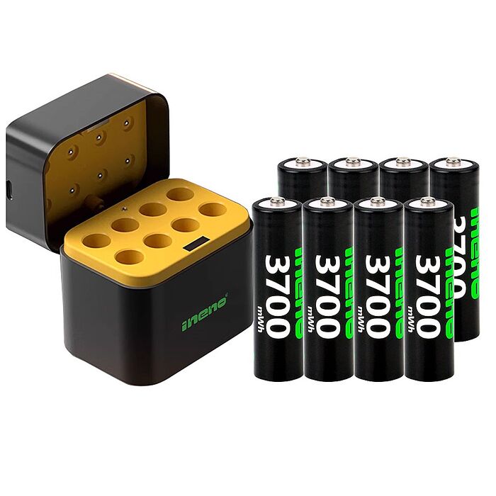 【ineno】3號/AA 恆壓可充式1.5V鋰電池全新特大能量3700mWh8入+(3號8槽)AI隨身收納盒充電器