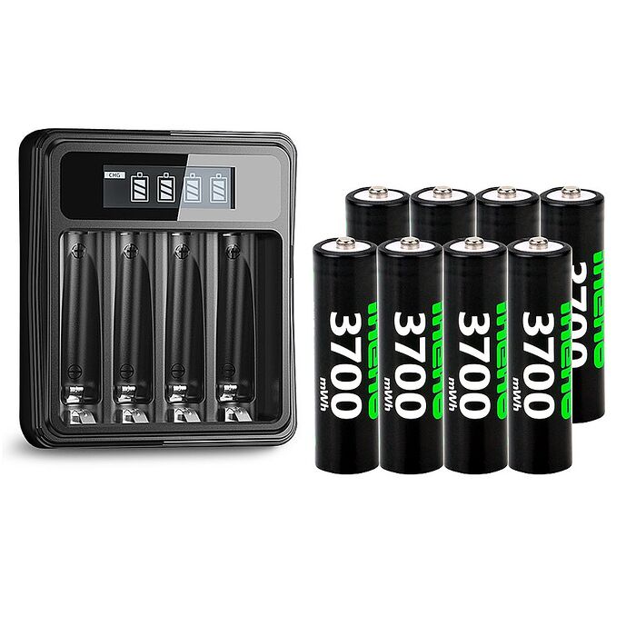 【ineno】3號/AA 恆壓可充式1.5V鋰電池全新特大能量3700mWh8入+(3號/4號通用)液晶鋰充電器