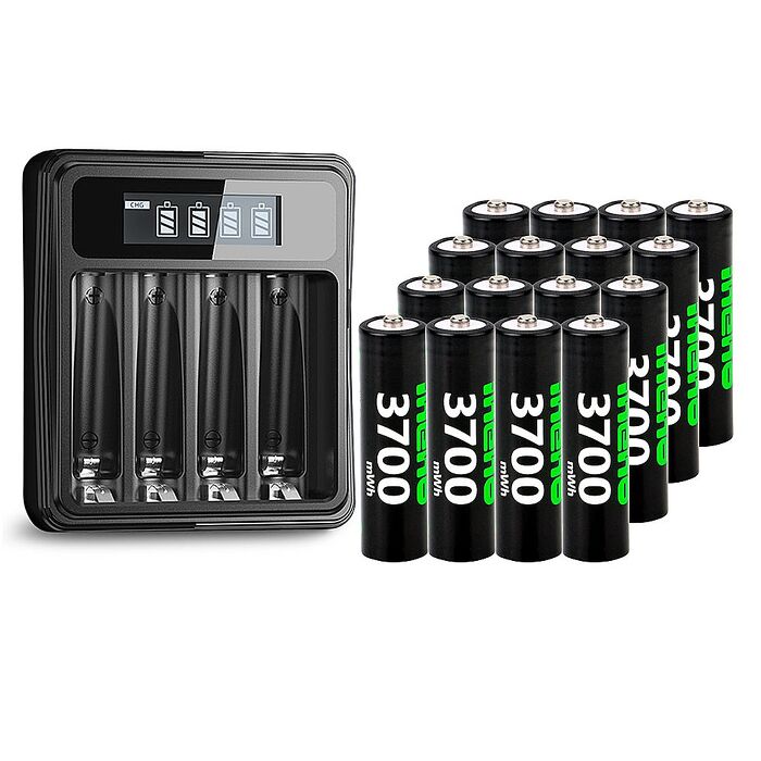 【ineno】3號/AA 恆壓可充式1.5V鋰電池全新特大能量3700mWh16入+(3號/4號通用)液晶鋰充電器