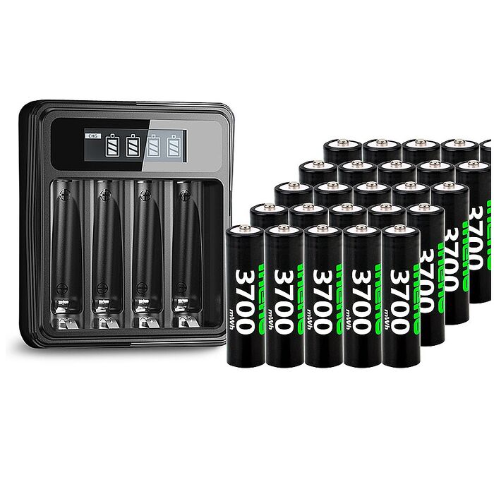 【ineno】3號/AA 恆壓可充式1.5V鋰電池全新特大能量3700mWh32入+(3號/4號通用)液晶鋰充電器