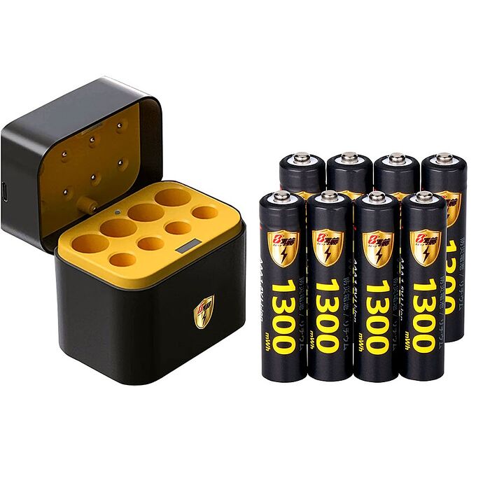 【8馬赫】1.5V鋰電池 1300mWh 4號8入 搭配AI隨身收納盒充電器(3號4號各4槽)