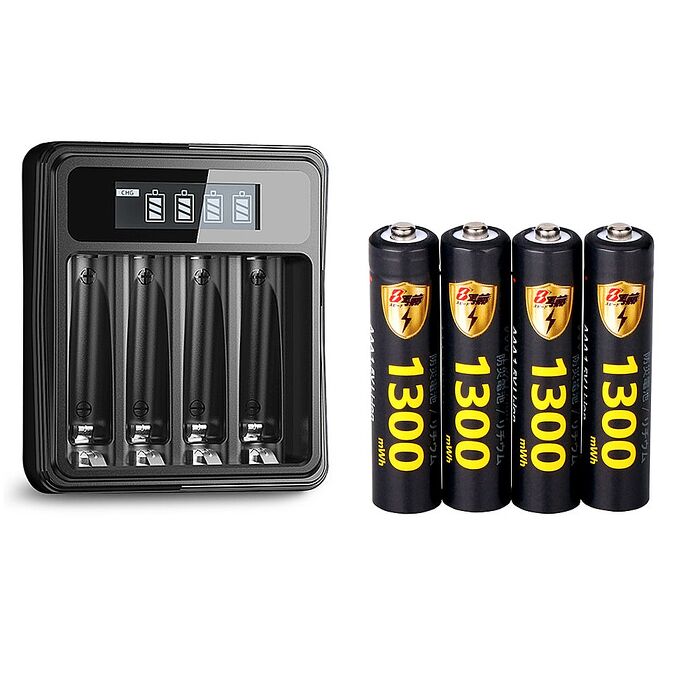 【8馬赫】1.5V鋰電池1300mWh 4號4入 搭配液晶顯示鋰電池充電器