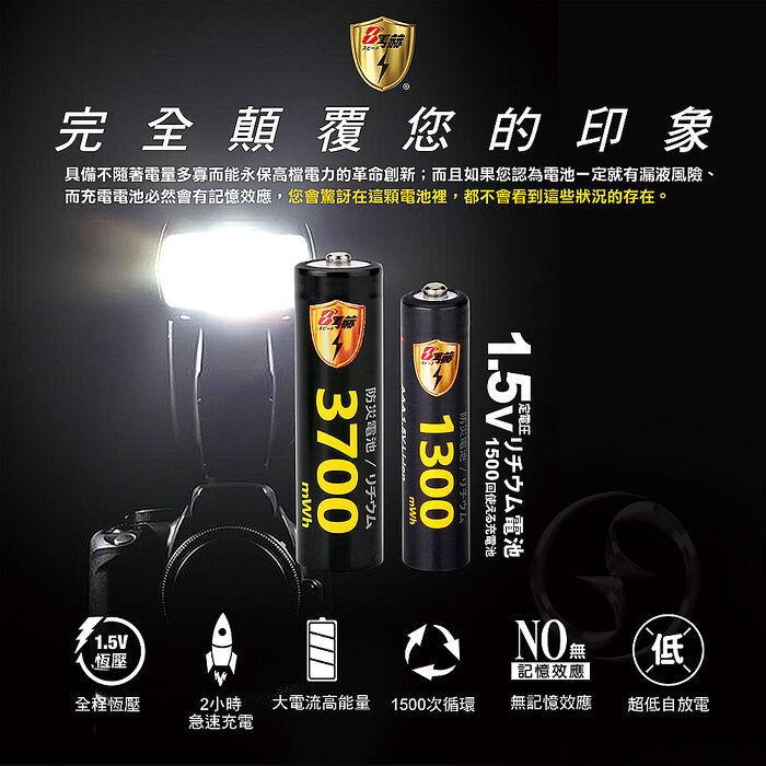 【8馬赫】1.5V鋰電池1300mWh 4號8入 搭配液晶顯示鋰電池充電器