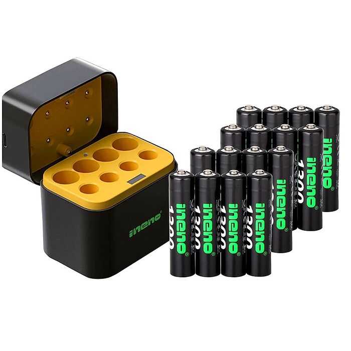 【ineno】1.5V鋰電池 1300mWh 4號16入 搭配AI隨身收納盒充電器(3號4號各4槽)