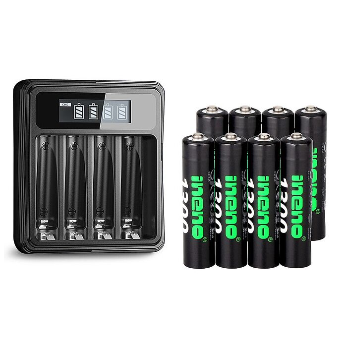 【ineno】1.5V鋰電池1300mWh 4號8入 搭配液晶顯示鋰電池充電器