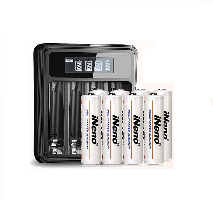 【iNeno】艾耐諾 低自放 鎳氫充電電池 1200mAh 4號/AA 8入+鎳氫電池液晶充電器