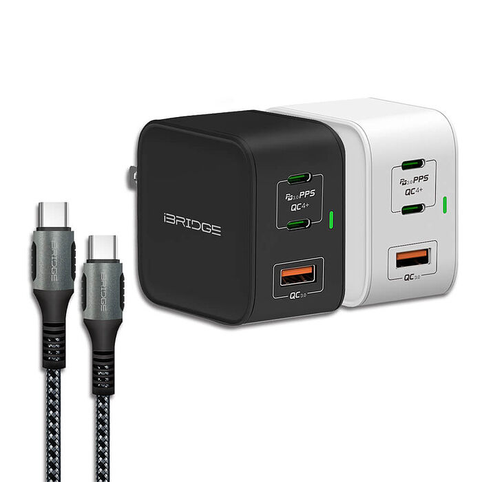筆電三孔快充組(iBRIDGE GaN 65W快充頭+PD 100W Type-C to Type-C 快充線)