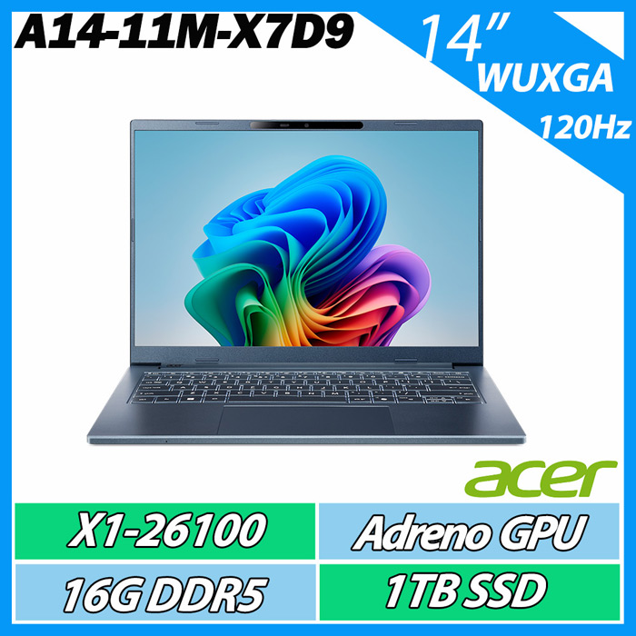 ACER 宏碁 Aspire AI A14-11M-X7D9 藍(X1-26100/16G/1TB/14吋IPS 120Hz)輕薄高效能AI筆電