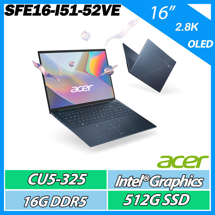 Acer 宏碁 Swift Edge SFE16-I51-52VE (CU5-325/16G/512G/16" 2.8K OLED 120Hz)【輕薄商務】