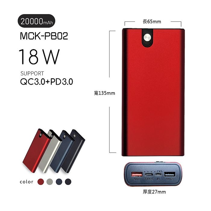 MIT電霸 PD+USB 18W 鋁合金 20000快充行動電源(台灣製造)