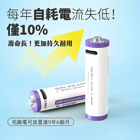 POLYBATT 3號AA USB充電式電池 2475mWh 充電鋰電池(附一對四充電線)