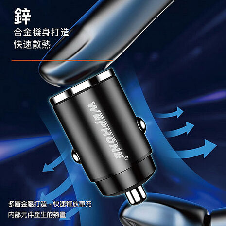Wephone 極速45W雙孔PD+QC 迷你拉環車充/車用充電器(Type-C/USB-A)