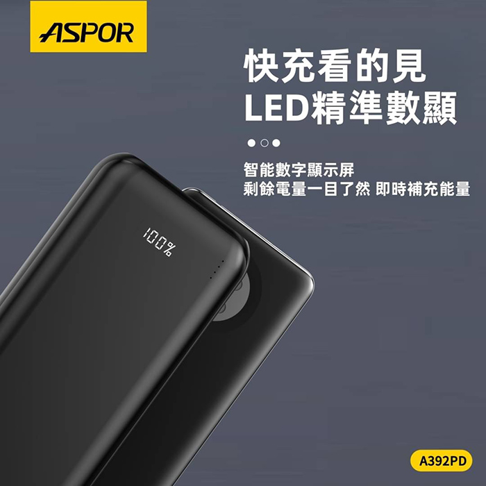 ASPOR 大容量22.5W超級快充/LED數位顯示/全協議行動電源(二輸入三輸出)