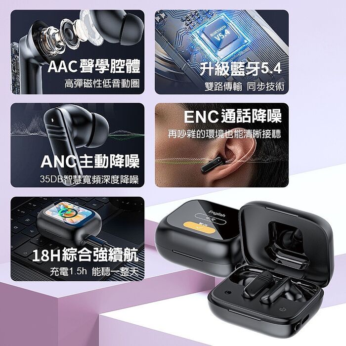 DA DABT10 ANC降噪+彩色螢幕觸控 真無線藍牙耳機