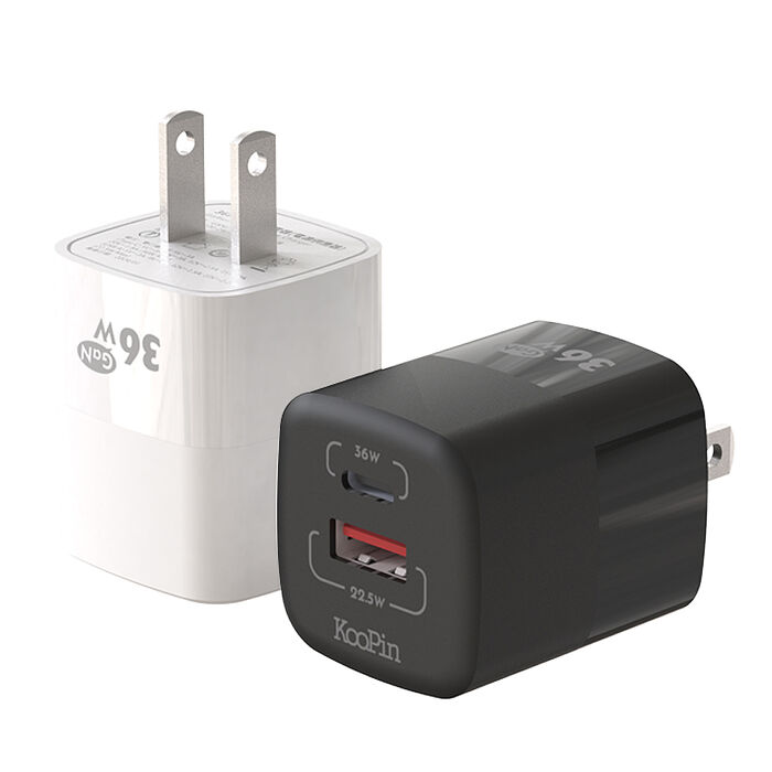 KooPin 36W氮化鎵 雙孔PD+QC 手機急速快充充電器