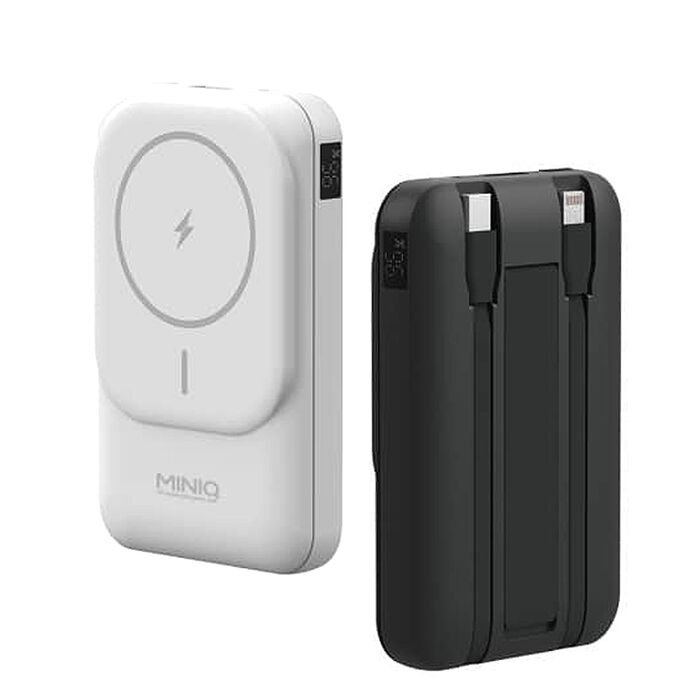 MINIQ 台灣製造 10000mAh 20W 自帶雙線/數顯/磁吸無線閃充行動電源(MD-BP075-Qi)