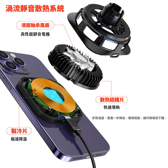 MeetMind 15W無線磁吸製冷散熱車架-圓形款(蘋果、安卓通用款)