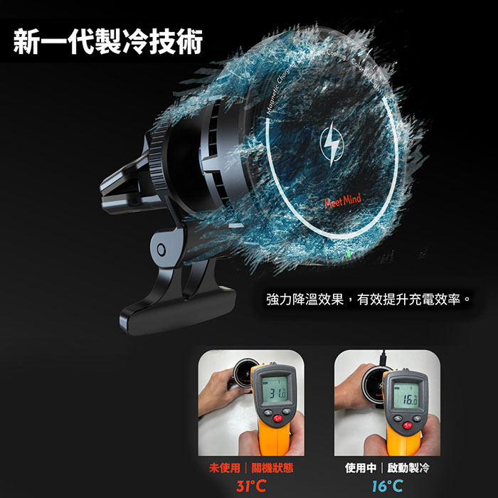 MeetMind 15W無線磁吸製冷散熱車架-圓形款(蘋果、安卓通用款)