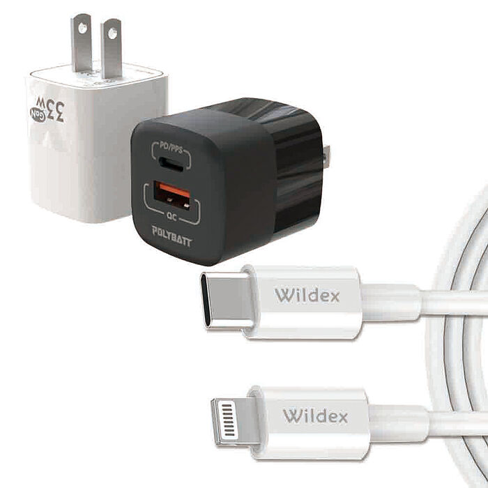 Polybatt 氮化鎵33W 雙孔快速充電器+Type-C to Lightning 蘋果認證PD快充線