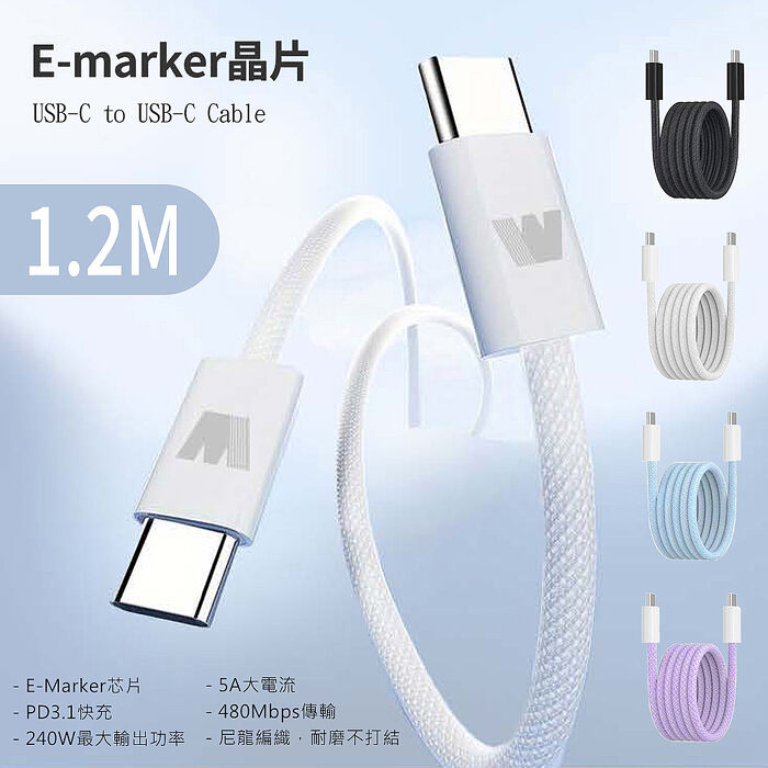 KooPin 45W氮化鎵雙孔PD+QC充電器+雙頭Type-C E-marker晶片 快充線(1.2M)