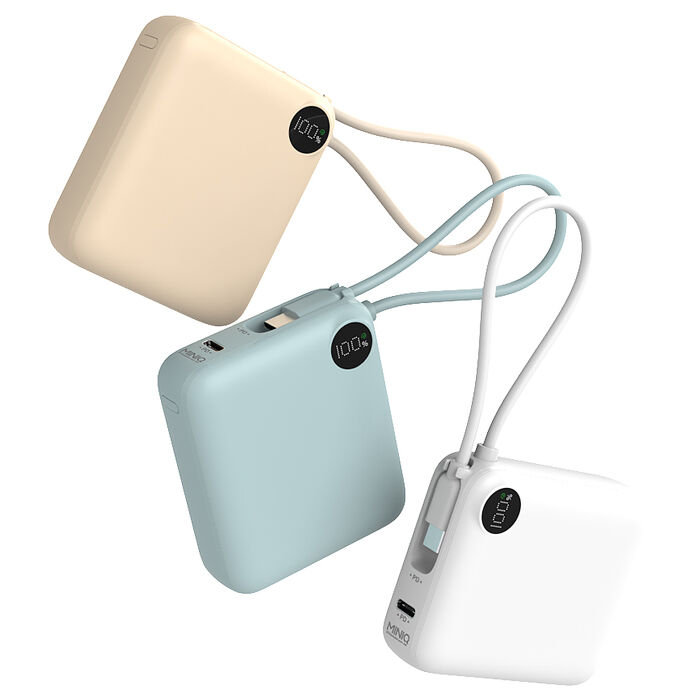 MINIQ 台灣製造 10000mAh 22.5W 超迷你自帶線Type-C雙向閃充行動電源