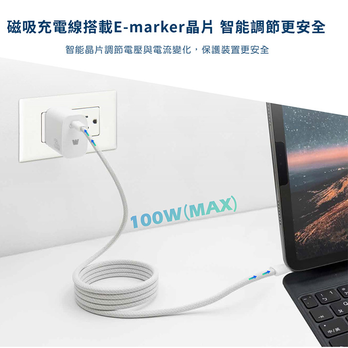 Wephone PD33W 手機快速充電器+100W 雙頭Type-C 磁吸線快充線(1.2M)