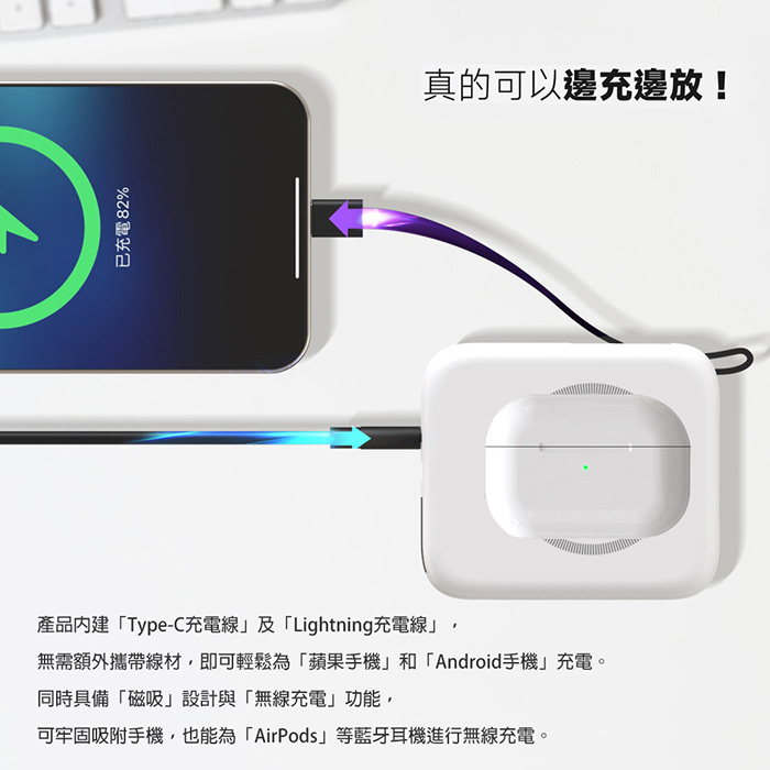 Polybatt 台灣製造 10000mAh 20W 自帶雙線/數顯/磁吸無線快充行動電源(T10)