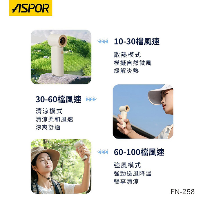 ASPOR Mini無段式渦輪風扇(手持式/登山扣/大容量電池/超長續航力)