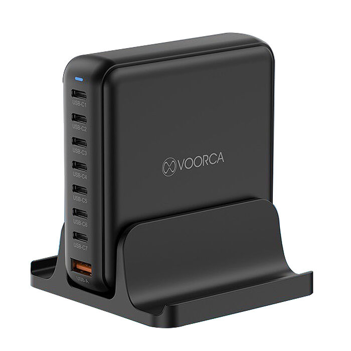 VOORCA 桌面型 8孔170W氮化鎵 1USB-A+7USB-C 快速充電器(內附240w充電線)