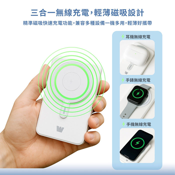 Wephone 10000mAh 22.5W 五合一磁吸無線多功能行動電源(手機/手錶/耳機) 37Wh