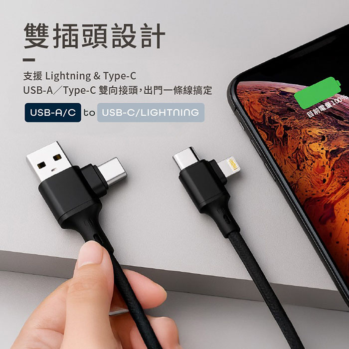 Songwin PD66W 4in1雙插頭快充傳輸線/耐彎折編織線 120cm (超值二入)