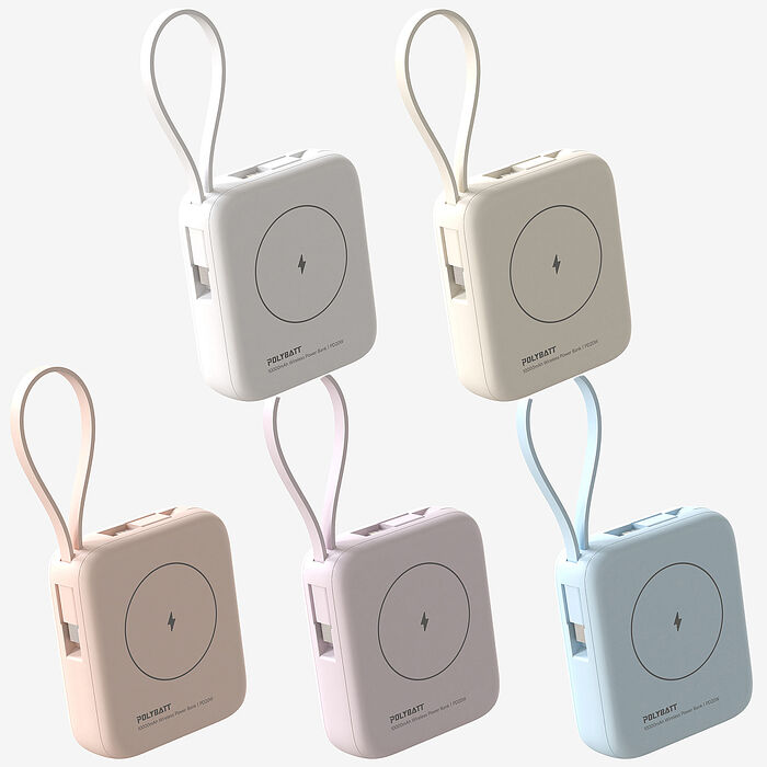 Polybatt 台灣製造 10000mAh 20W 自帶雙線/數顯/磁吸無線快充行動電源(T10)