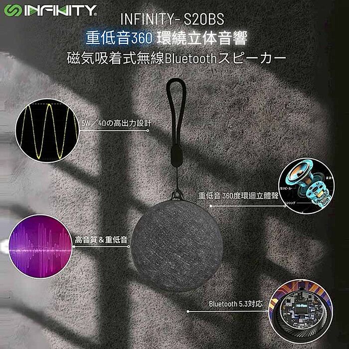 Infinity 磁吸式藍牙喇叭/音響(360度環迴立體聲/重低音/支架/支援TWS) 【優質二入】